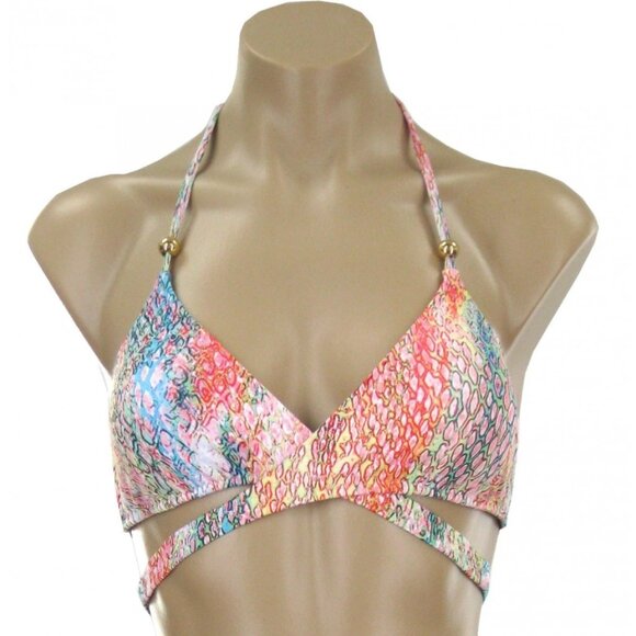 Point Conception Eve's Temptation Multi Color Halter Bikini Top Women's Size S - Picture 1 of 7
